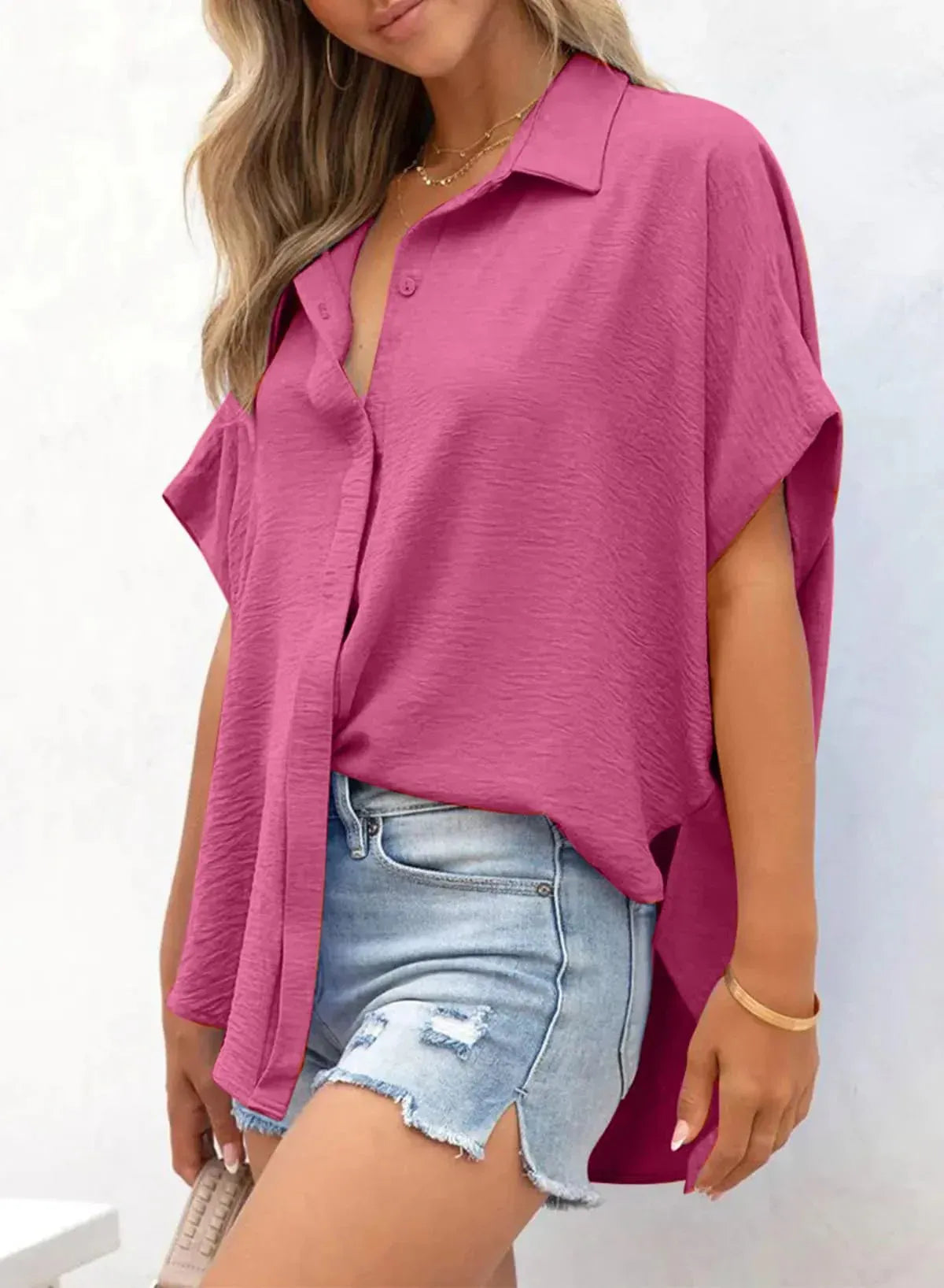 Women’s Relaxed Button-Up Short Sleeve Blouse