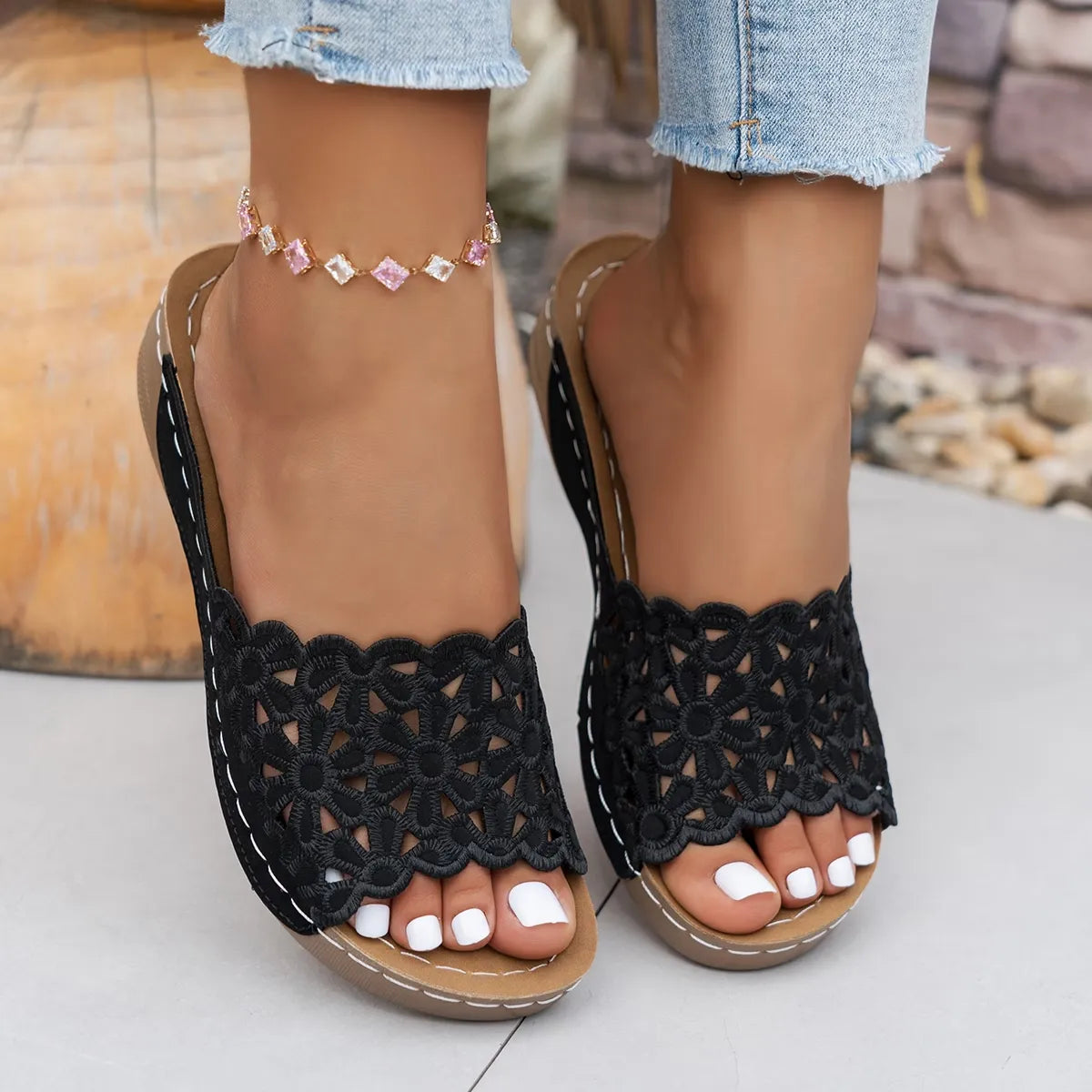 Women’s Crochet Wedge Slide Sandals