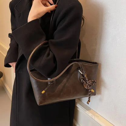 Women’s Vintage-Style Faux Leather Shoulder Tote Bag