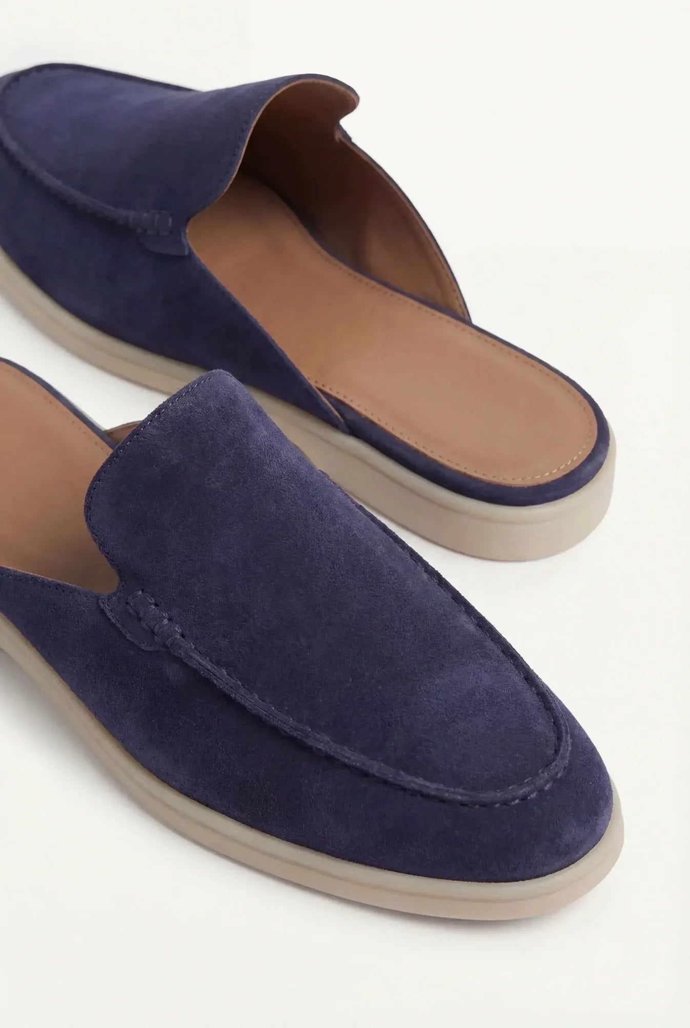Men's Navy Suede-Style Mule Loafers