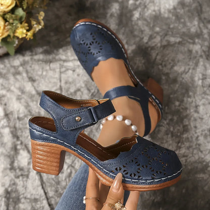 Women’s Cutout Mary Jane Block Heel Sandals