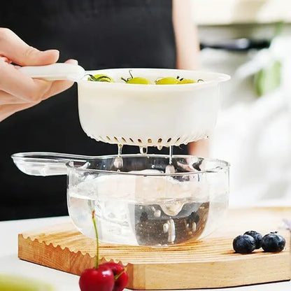 Kitchen Dual-Layer Draining Basket with Handle