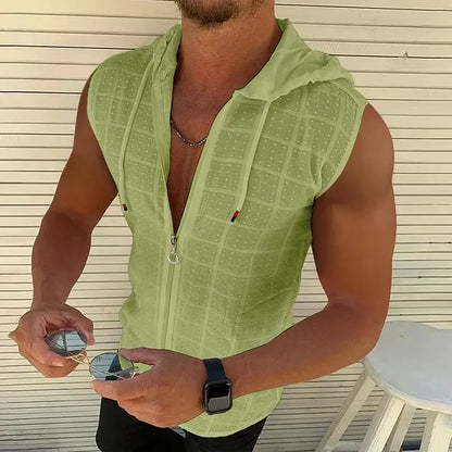 Men's Sleeveless Zip-Up Hooded Tank Top