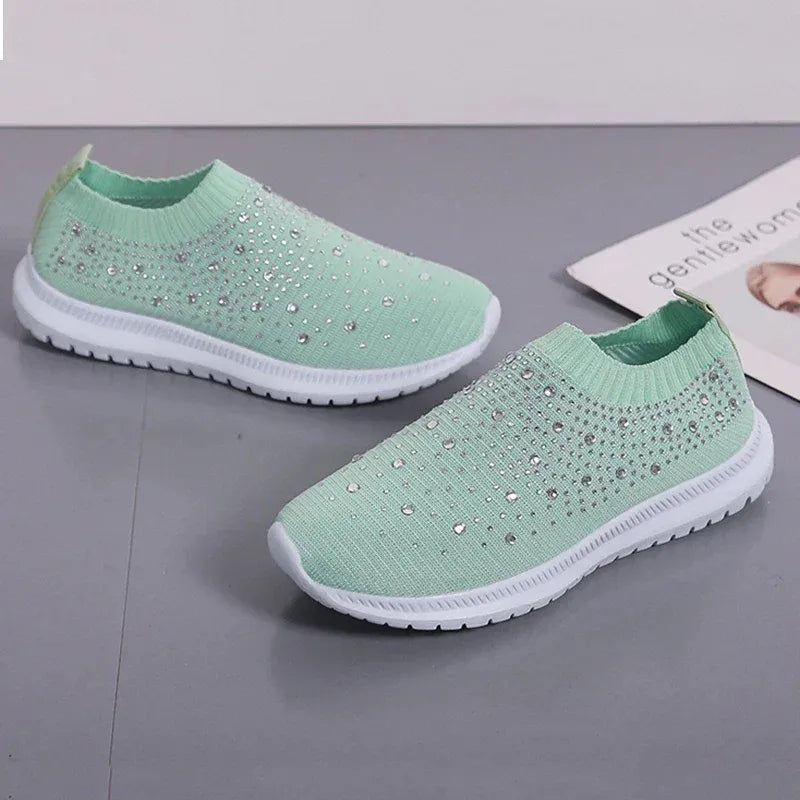 Women’s Rhinestone Knit Slip-On Sneakers