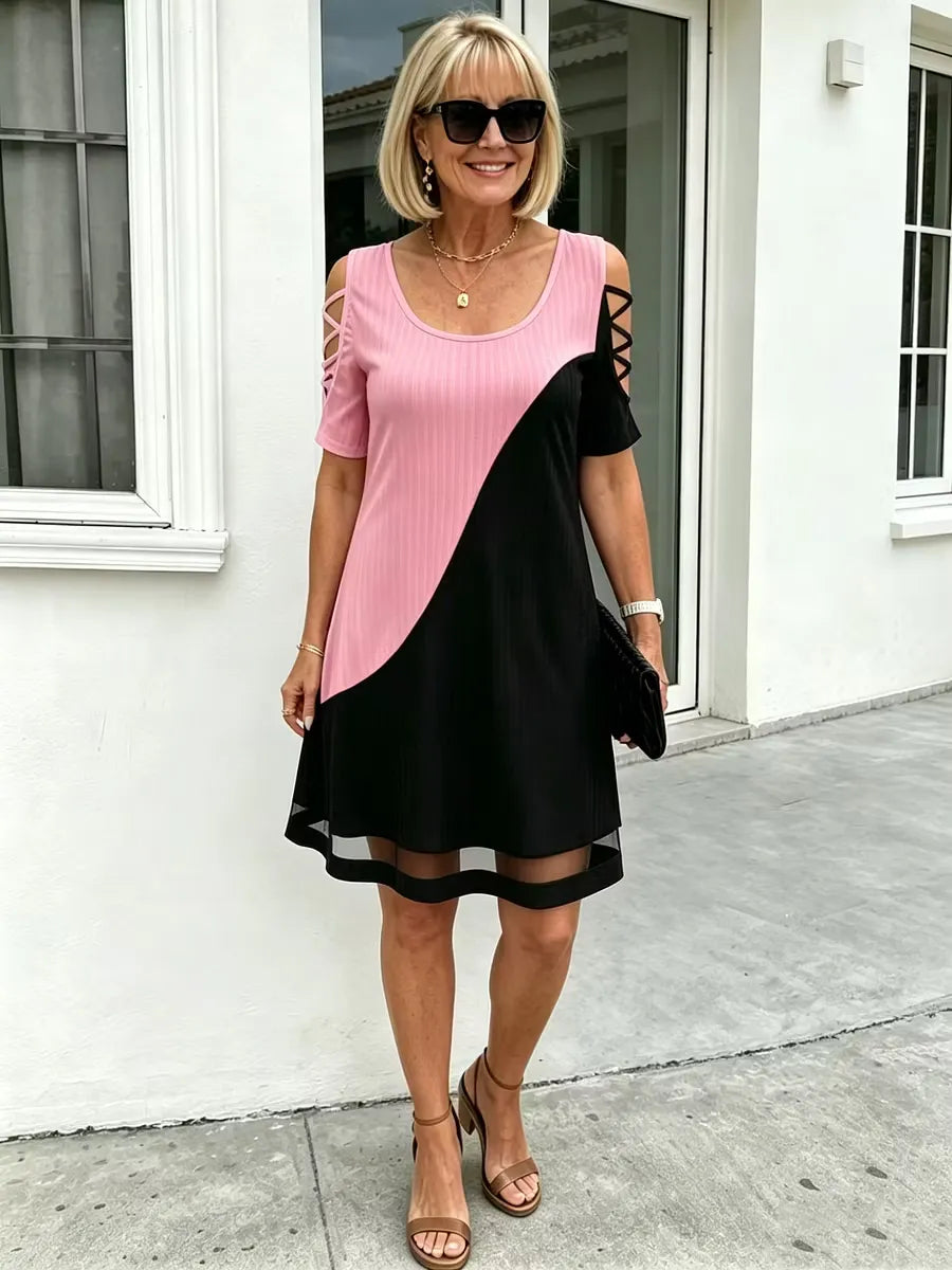 Women's Colorblock Cold-Shoulder Dress