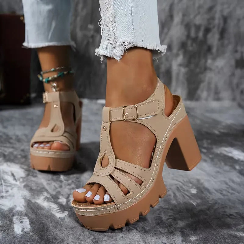 Women’s T-Strap Platform Block Heel Sandals