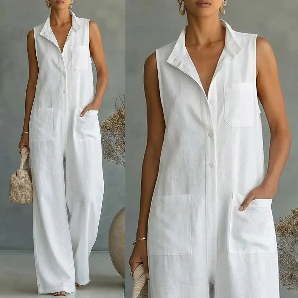 Sleeveless Relaxed Fit Wide Leg Utility Jumpsuit