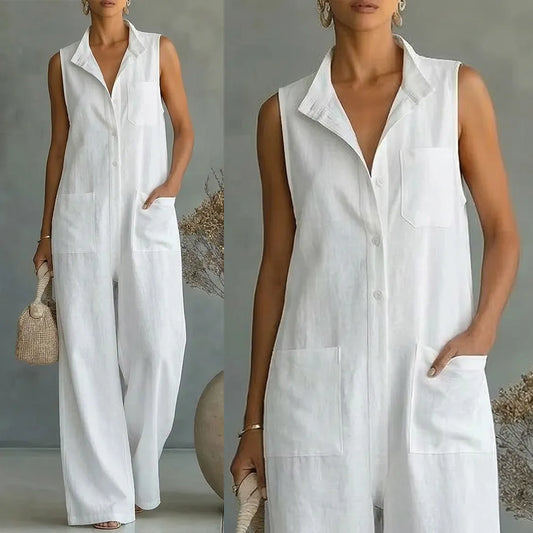 Sleeveless Relaxed Fit Wide Leg Utility Jumpsuit