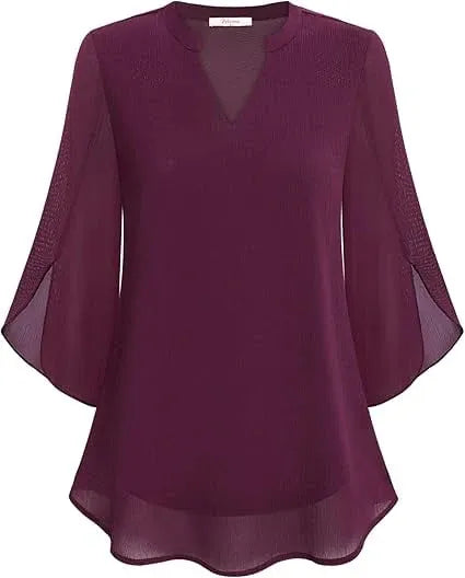 Women’s Split Sleeve V-Neck Chiffon Blouse