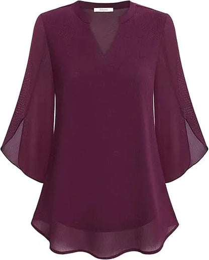 Women’s Split Sleeve V-Neck Chiffon Blouse