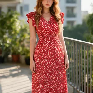 Women's Flutter Sleeve Printed Maxi Dress