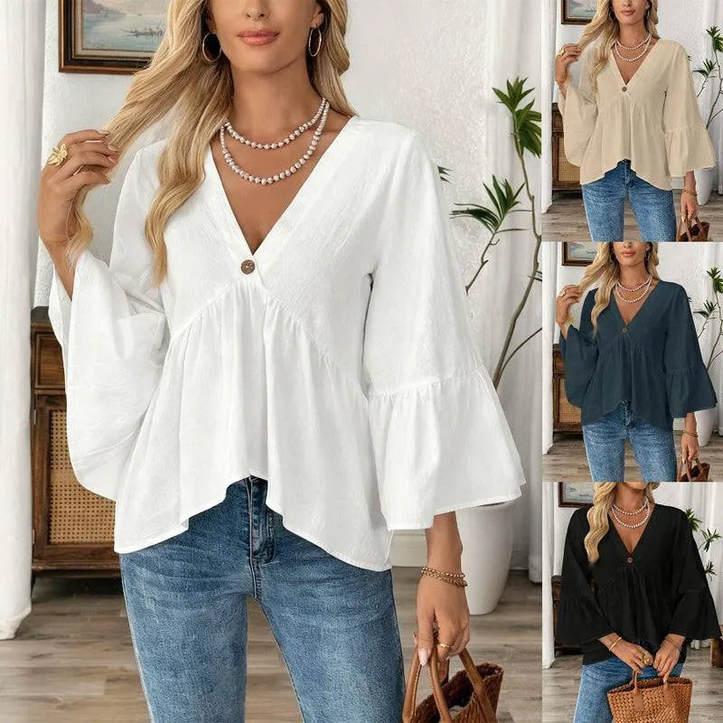 Women’s V-Neck Flounce Sleeve Blouse