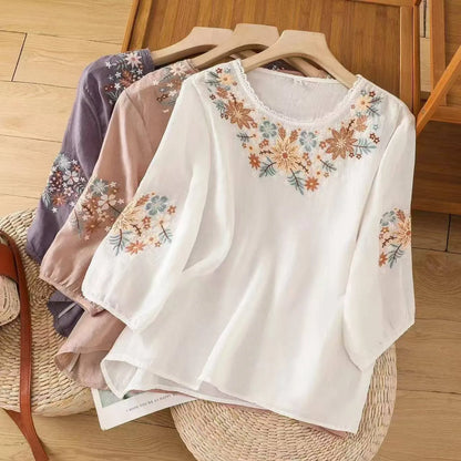 Women’s Floral Embroidered 3/4 Sleeve Blouse