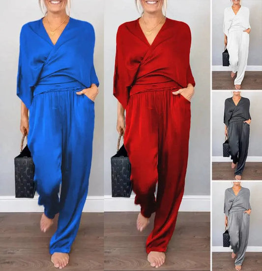 Women’s Wrap-Front Wide-Leg Jumpsuit