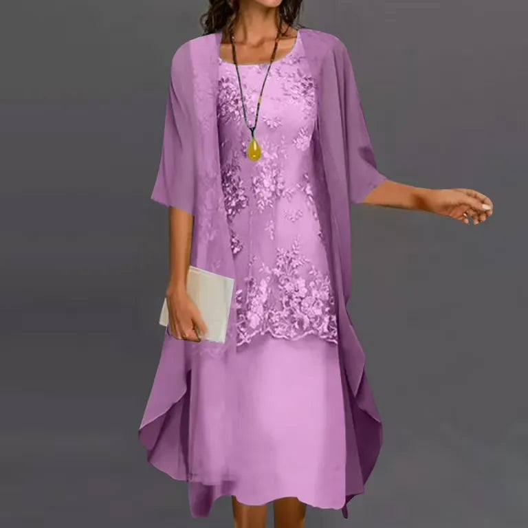 Women's Lace Overlay Dress Set