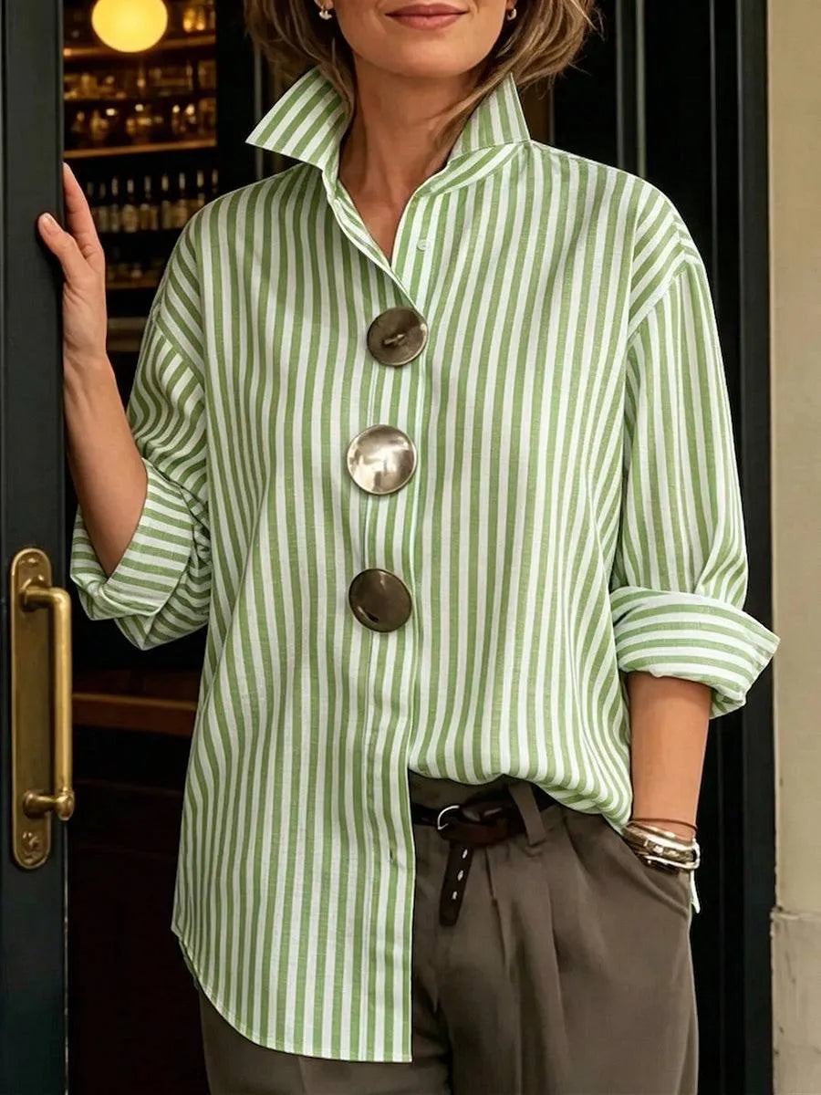 Women’s Striped Stand Collar Button-Up Shirt