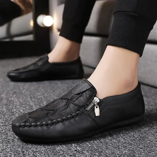 Men’s Casual Leather-Look Slip-On Loafers with Zipper