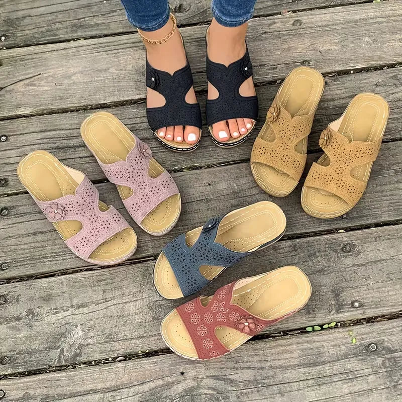 Women’s Floral Cutout Comfort Slide Sandals