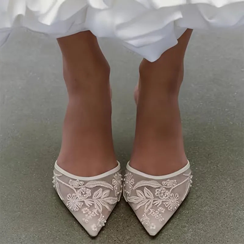 Women’s Embroidered Mesh Pointed-Toe Slingback Heels