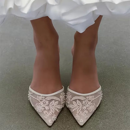 Women’s Embroidered Mesh Pointed-Toe Slingback Heels