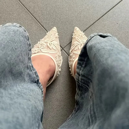 Women’s Embroidered Mesh Pointed-Toe Slingback Heels