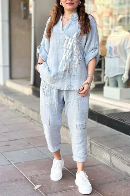 Women’s Relaxed Graphic Top & Cargo Pants Set