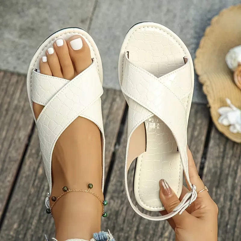 Women’s Croc-Embossed Crisscross Slingback Flat Sandals