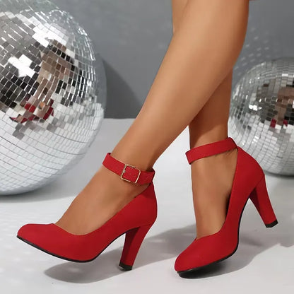 Women’s Ankle-Strap Round-Toe High Heel Pumps