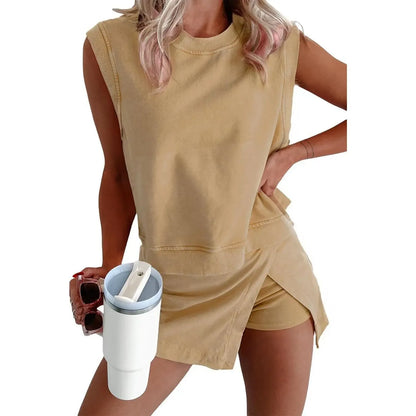 Women’s Washed Sleeveless Top and Skort Set