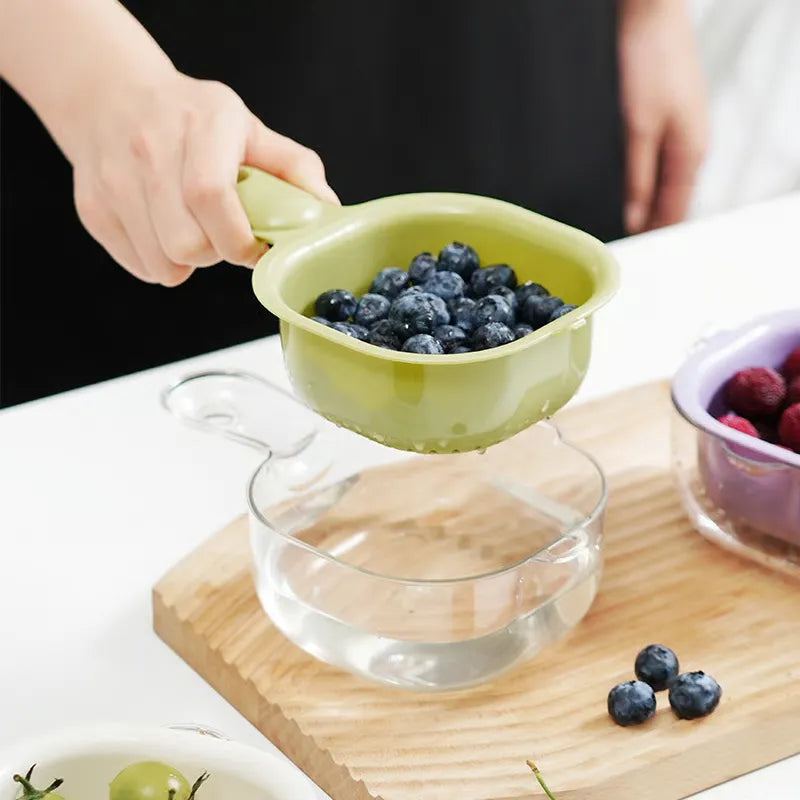 Kitchen Dual-Layer Draining Basket with Handle