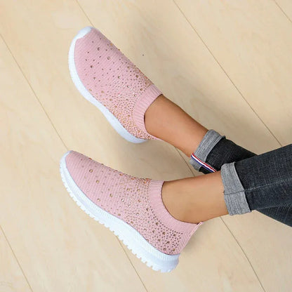 Women’s Rhinestone Knit Slip-On Sneakers
