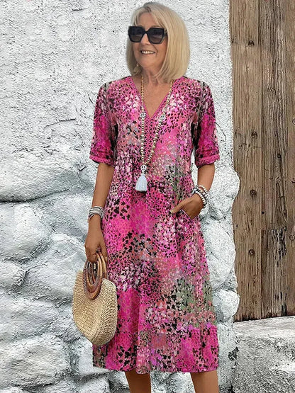 Women’s Printed V-Neck Relaxed Midi Dress