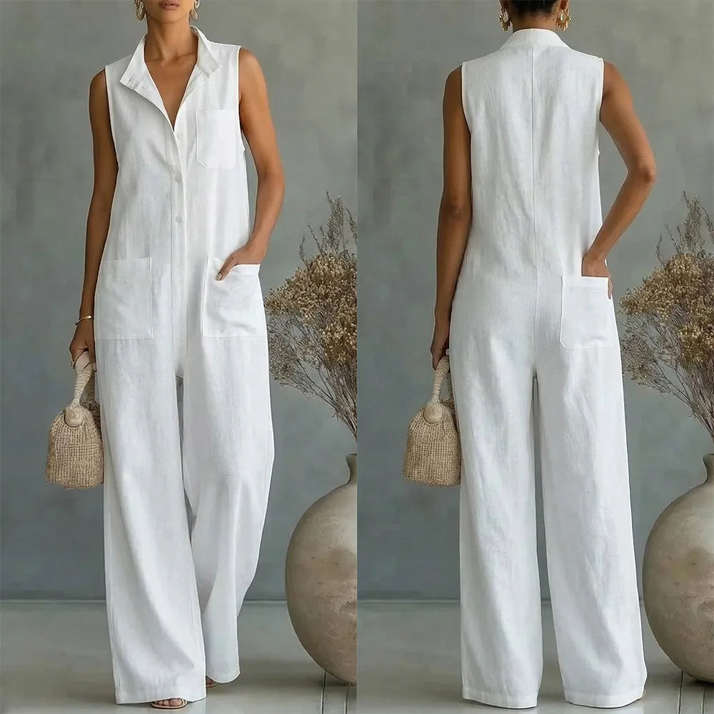 Sleeveless Relaxed Fit Wide Leg Utility Jumpsuit