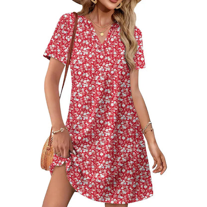 V-Neck Casual Pocket T-Shirt Dress