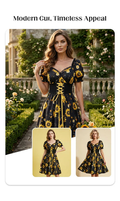 Women's Floral Puff Sleeve Midi Dress