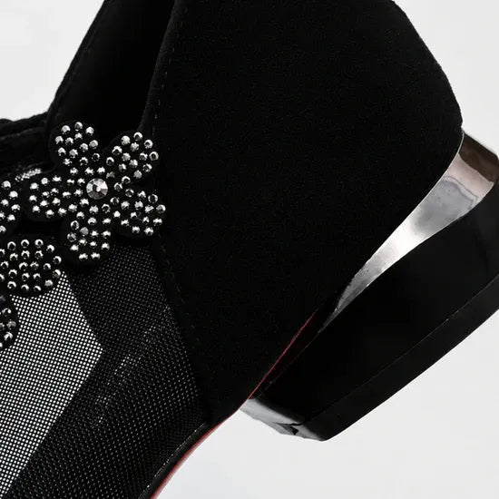 Women's Mesh Floral Block Heel Shoes