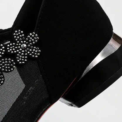 Women's Mesh Floral Block Heel Shoes