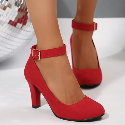 Women’s Ankle-Strap Round-Toe High Heel Pumps