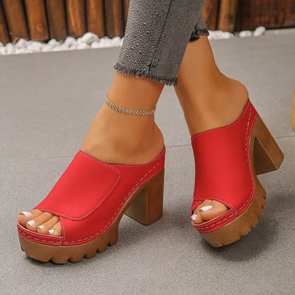Women’s Open-Toe Platform Block Heel Mule Sandals