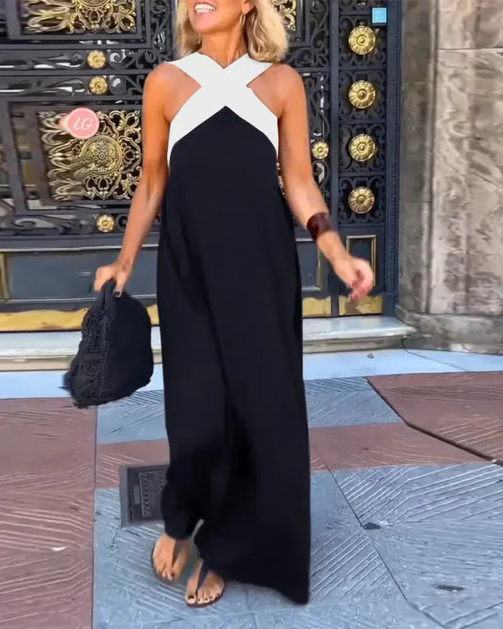 Women's Cross Halter Neck Wide Leg Jumpsuit