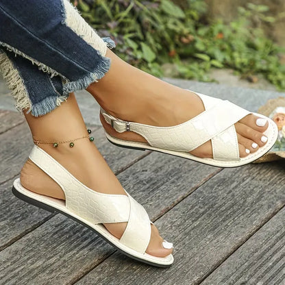 Women’s Croc-Embossed Crisscross Slingback Flat Sandals