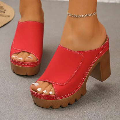 Women’s Open-Toe Platform Block Heel Mule Sandals