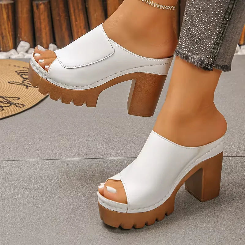 Women’s Open-Toe Platform Block Heel Mule Sandals