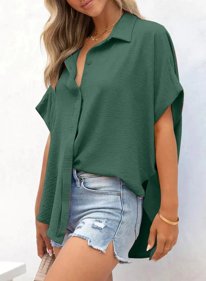 Women’s Relaxed Button-Up Short Sleeve Blouse