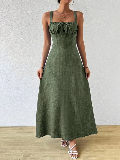 Women's Tie-Front Square Neck Maxi Dress