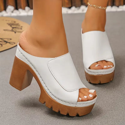 Women’s Open-Toe Platform Block Heel Mule Sandals