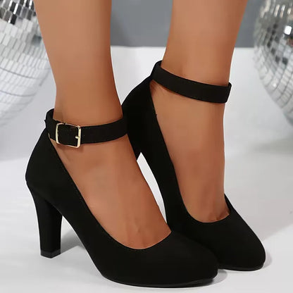 Women’s Ankle-Strap Round-Toe High Heel Pumps