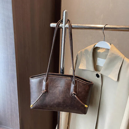 Women’s Vintage-Style Faux Leather Shoulder Tote Bag