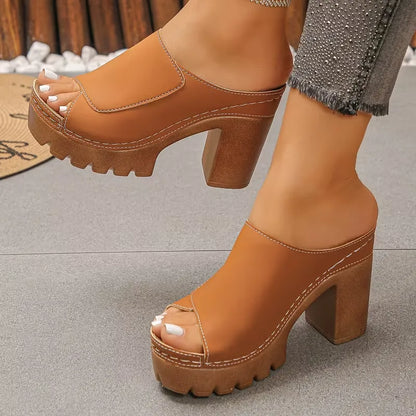 Women’s Open-Toe Platform Block Heel Mule Sandals