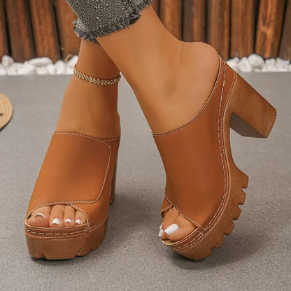 Women’s Open-Toe Platform Block Heel Mule Sandals